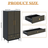 Armoire Wardrobe Closet with 2 Doors, Wardrobe Cabinet with Hanging Rod and Drawers, Wooden Closet for Bedroom, White