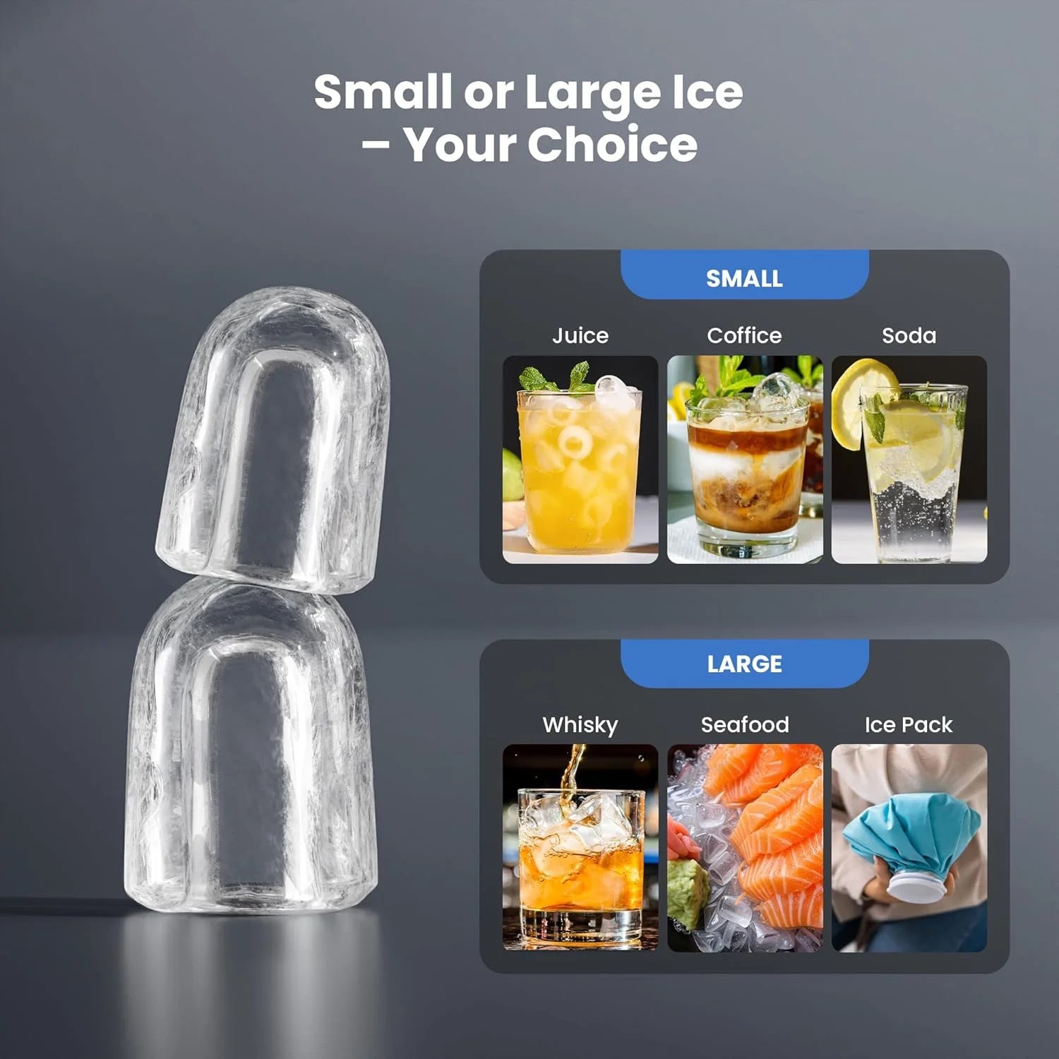 Moifoi Ice Maker Countertop, 26 lbs/24 H, 8 Pcs Ice  in 6 Mins, Portable Ice Maker Machine with Self-Cleaning, Interior Lighting,  2 Sizes Bullet Ice, Black