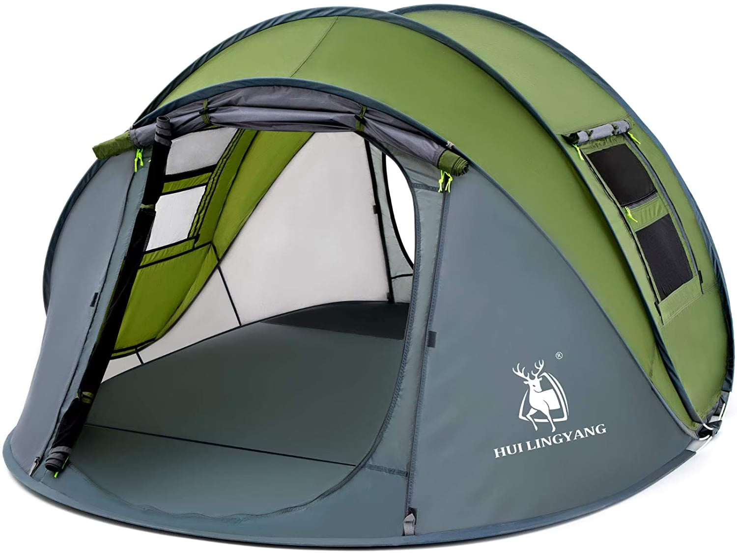 4 Person Easy Pop Up Tent,9.5X6.6X52'',Waterproof, Automatic Setup,2 Doors-Instant Family Tents for Camping, Hiking & Traveling