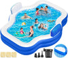 Large Inflatable Swimming Pool for Kids Adults, 121" X 90" X 22" Oversized Thickened Kiddie Pools Family Blow-Up Pool with Pump Seat, Inflatable Pools for Garden, Backyard, Indoor Outdoor Water Party