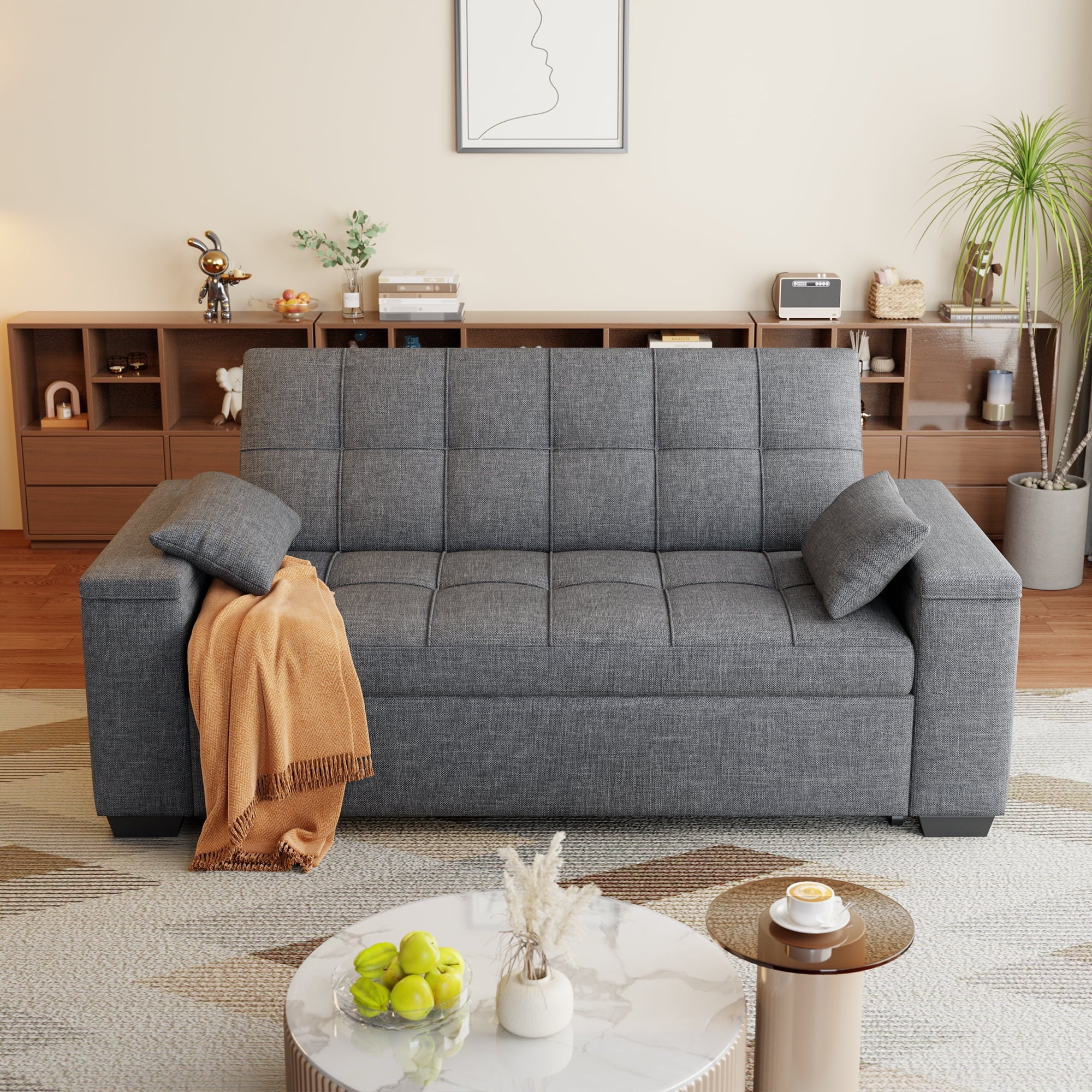 Sofa Bed, Lofka 3 in 1 Convertible Couch Bed with Storage Armrest and Adjustable Backrest for Living Room, Dark Gray