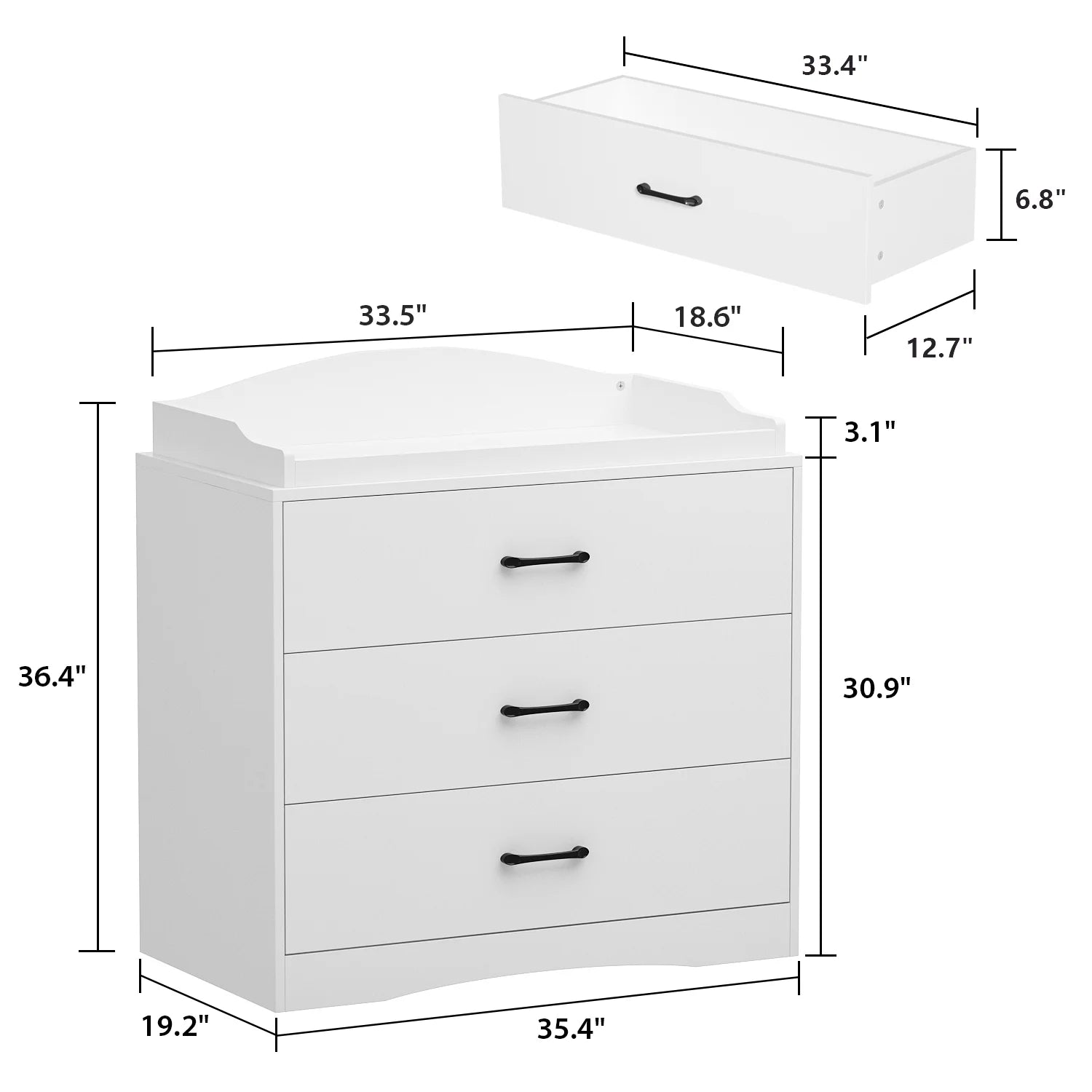 OXYLIFE 45" Baby Nursery Changing Table Dresser with 4 Drawers and Shelf for Nursery Room, White