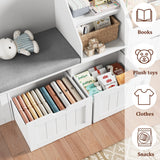 Homfa Kids Bookshelf with Reading Nook & 3 Movable Drawers, 2 Cube Bookcase with 4-Tier Book Racks, Toy Storage Organizer for Playroom Bedroom, White