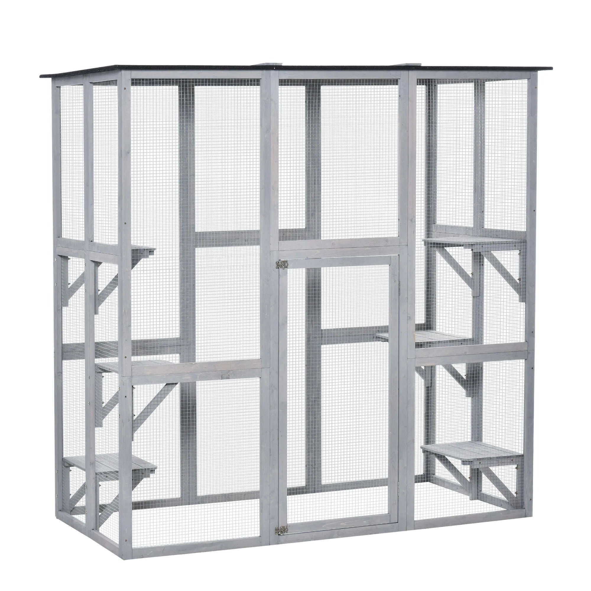 PawHut Wooden Catio Enclosure with Weather Protection, 6 Platforms, Outdoor, Large, 71" x 38.5" x 71"