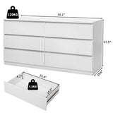 Ktaxon 6 Drawer Double Dresser Wood Dresser Storage Cabinet Drawer Organizer Chest Of Drawers, White