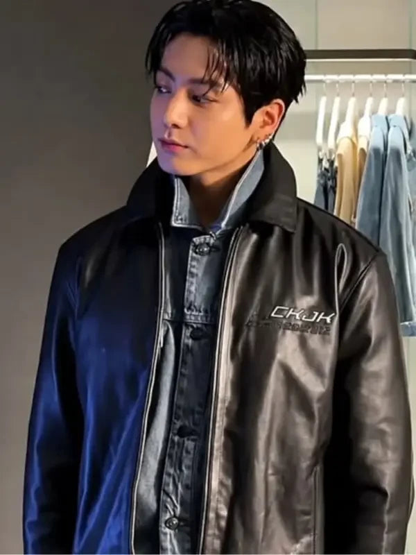 Jungkook CK JK Black Leather Jacket