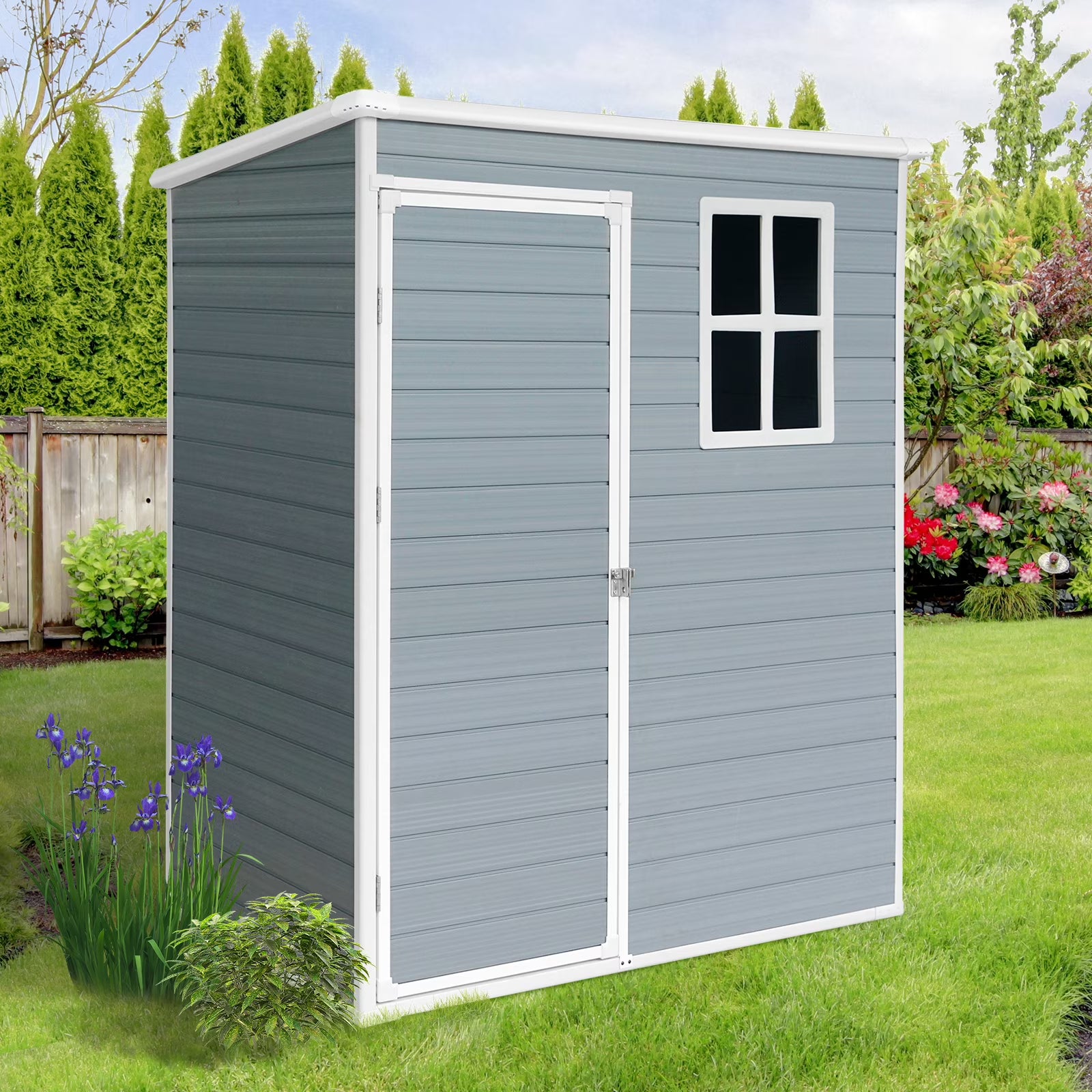 5'3' Outdoor Storage Shed, Resin Storage Cabinet, Garden Tool Shed with Double Lockable Doors, Organizer Cabinet for Patio Yard, Gray