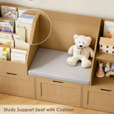 Homfa Kids Bookshelf with Reading Nook & 3 Movable Drawers, 2 Cube Bookcase with 4-Tier Book Racks, Toy Storage Organizer for Playroom Bedroom, White