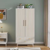 Armoire Wardrobe Closet with 2 Doors, Wardrobe Cabinet with Hanging Rod and Drawers, Wooden Closet for Bedroom, White