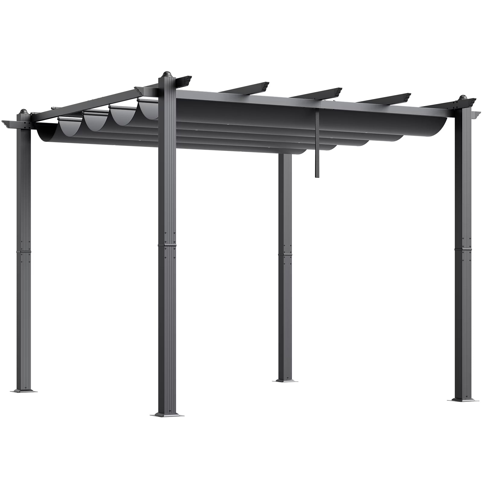 10'x10' Aluminum Pergola, Outdoor with Retractable Sun Shade Canopy, Ideal for Patio, Garden, Deck, Backyard - Gray