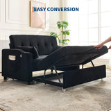3 in 1 Convertible Sleeper Sofa Bed, Corduroy Futon Couches with Pull-Out Bed, Adjustable Backrest, Charging Port & Side Pockets, Modern Upholstered Sofa for Living Room, Guest Room