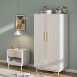 Armoire Wardrobe Closet with 2 Doors, Wardrobe Cabinet with Hanging Rod and Drawers, Wooden Closet for Bedroom, White