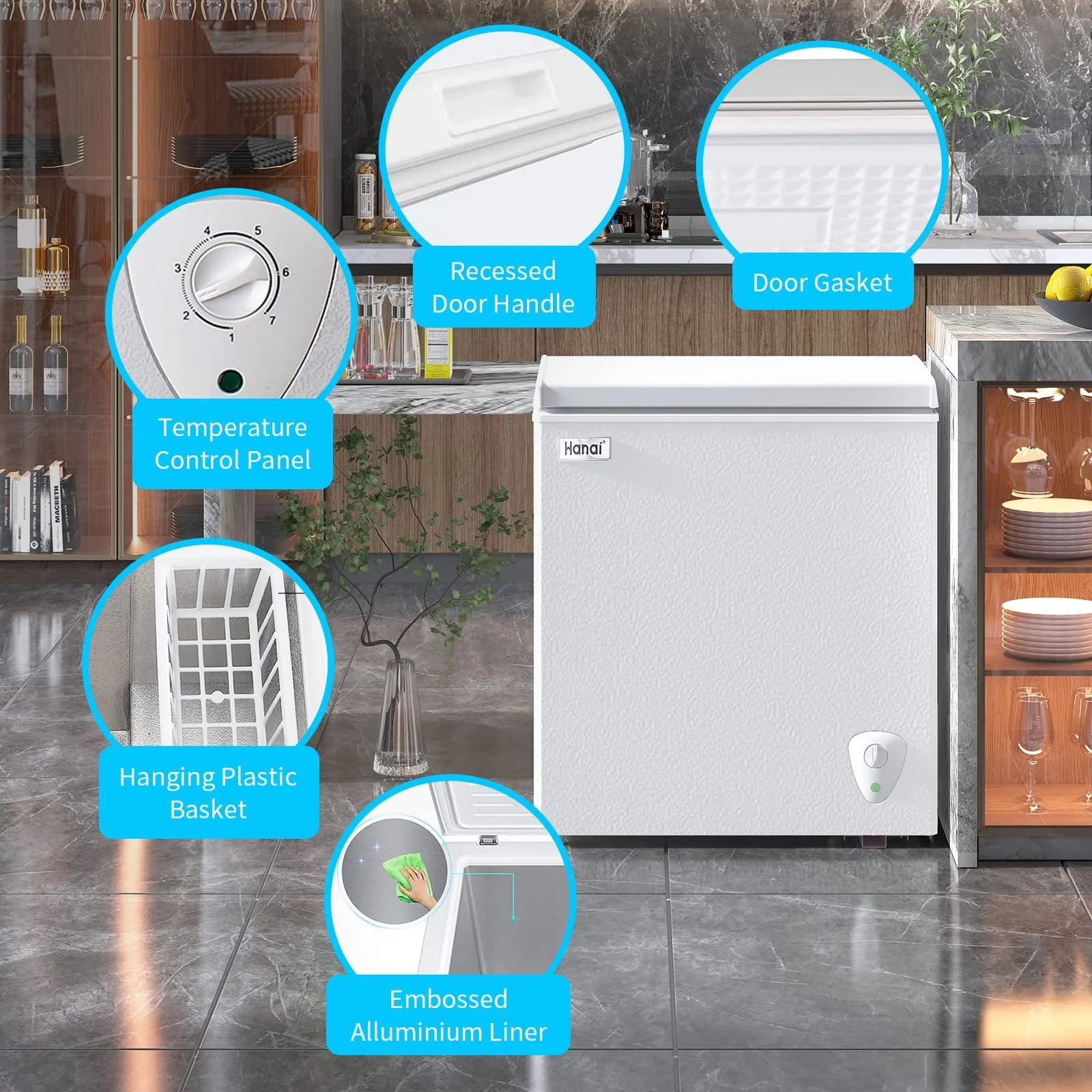WANAI Chest Freezer 3.5 Cu Ft,Small Chest Freezer,Upright Single Door Refrigerator,White