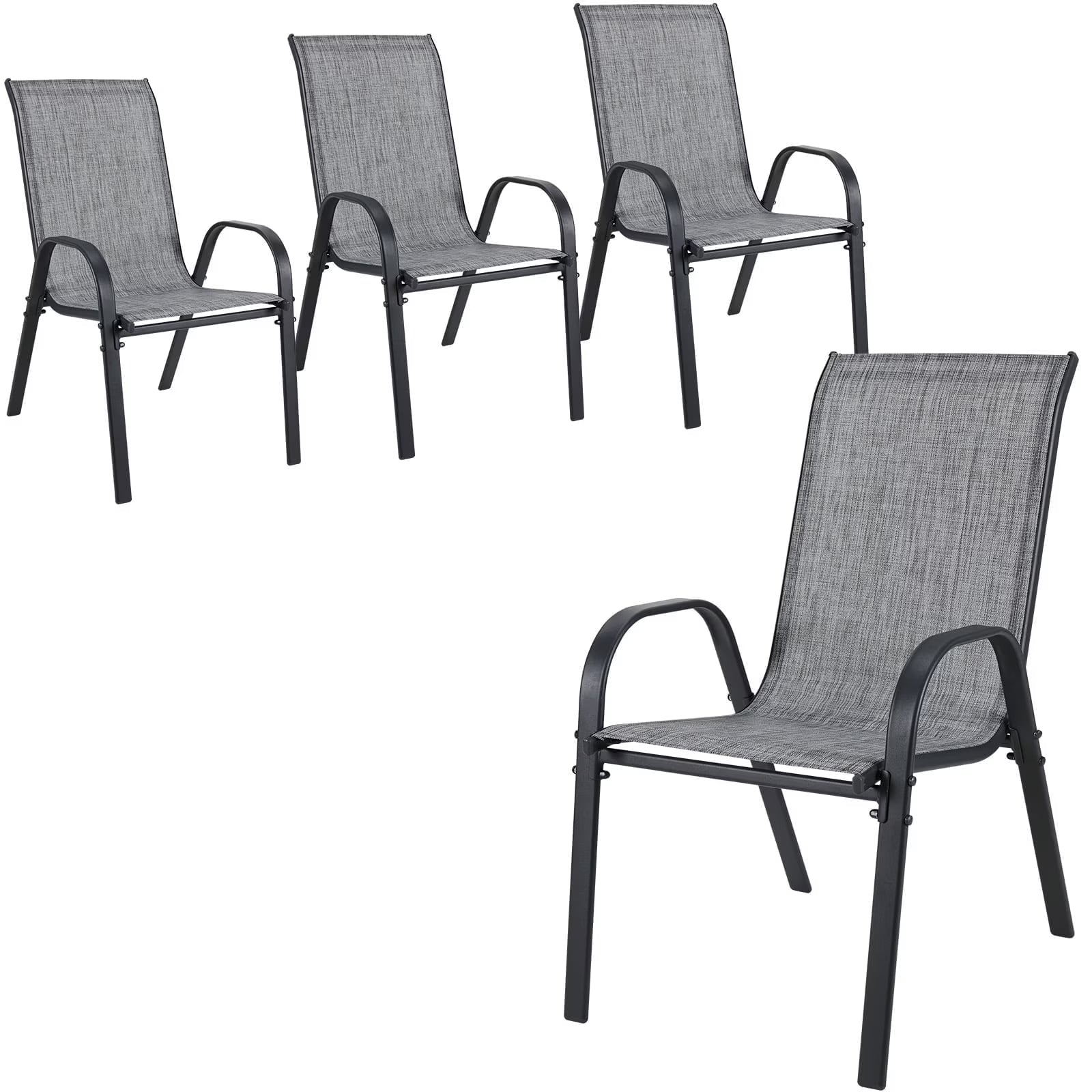 Set of 4 Patio Dining Chairs, Textilene Outdoor Stacking Chairs for Poolside, Backyard, Garden