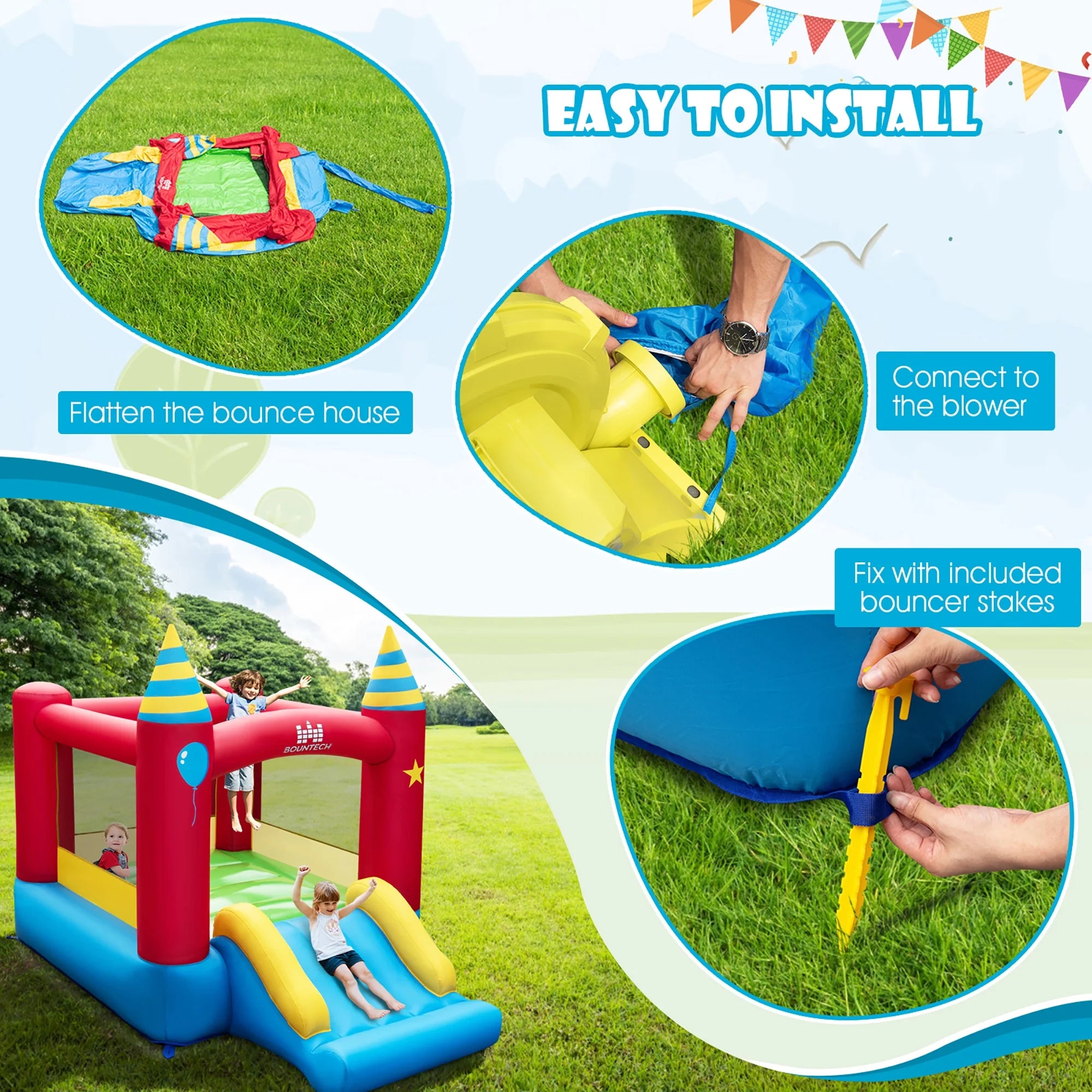 Costway Inflatable Kids Jumping Bouncer Indoor Outdoor with 480W Blower