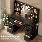 Lacoo Vanity Desk with Mirror and LED Lights, Makeup Vanity with 7 Drawers & 4 Shelves, Vanity Table with Power Outlet for Bedroom Dressing Room, White