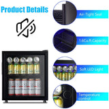 WANAI Compact Beverage Refrigerator, 100 Can Capacity, Glass Door, Black Stainless Steel