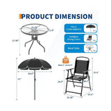 6 Pieces Outdoor Dining Set With Umbrella, Patio Table and 4 Folding Chairs With Umbrella, Garden Patio Furniture Set With Umbrellas, Tempered Glass Top Dining Table