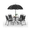 6 Pieces Outdoor Dining Set With Umbrella, Patio Table and 4 Folding Chairs With Umbrella, Garden Patio Furniture Set With Umbrellas, Tempered Glass Top Dining Table