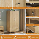 Armoire Wardrobe Closet with 2 Doors, Wardrobe Cabinet with Hanging Rod and Drawers, Wooden Closet for Bedroom, White
