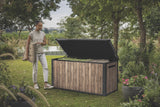 Keter Signature 170 Gallon Durable Resin Outdoor Deck Box Storage Organization, Pine
