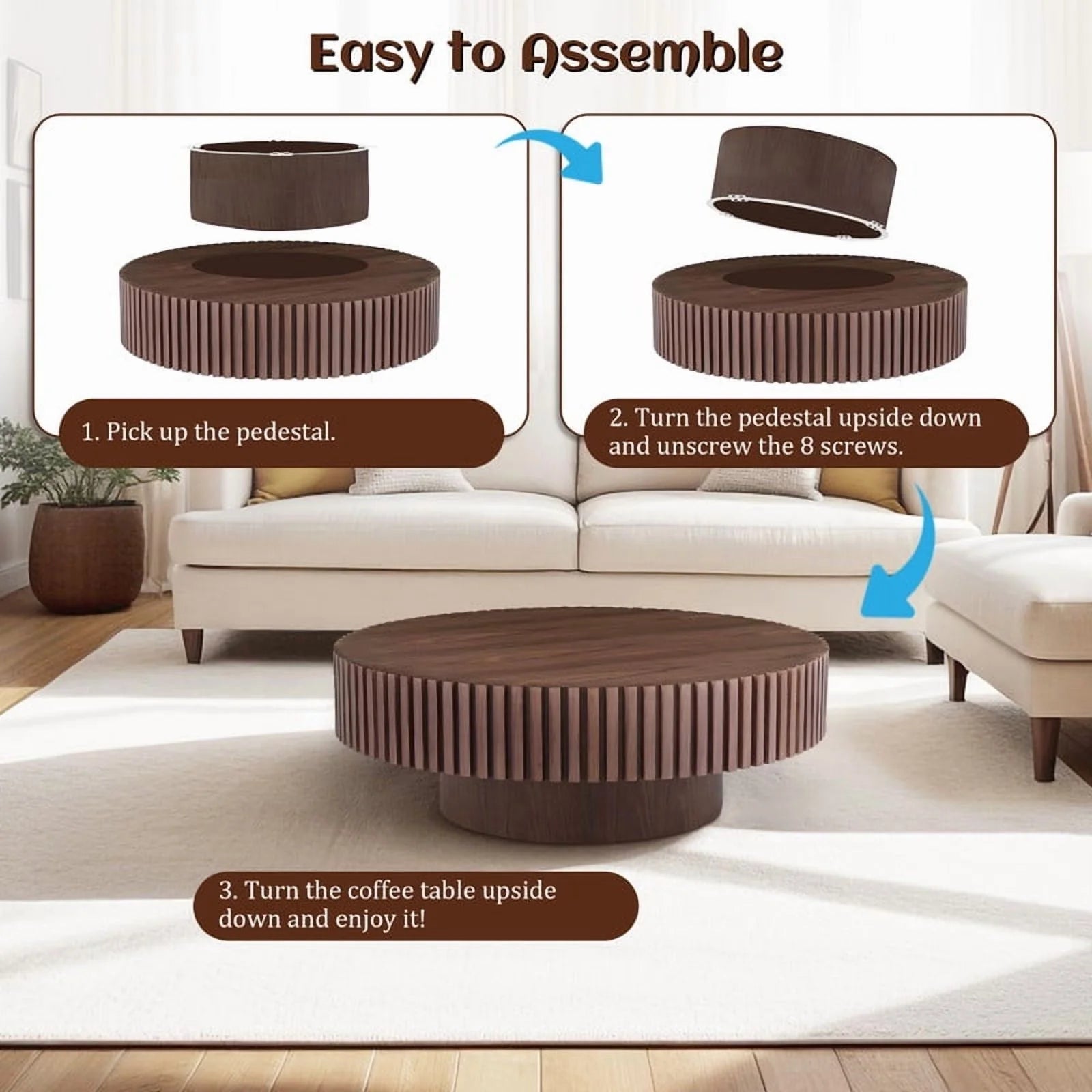 FFH 43.7 inch Oval Coffee Table for Living Room,Handcraft Rustic Corner Coffee Table Nature Wood Relief Sturdy Pedestal for Apartmen,Side Table Centre Table,Nature Wood