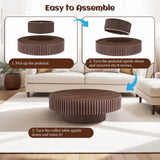 FFH 43.7 inch Oval Coffee Table for Living Room,Handcraft Rustic Corner Coffee Table Nature Wood Relief Sturdy Pedestal for Apartmen,Side Table Centre Table,Nature Wood