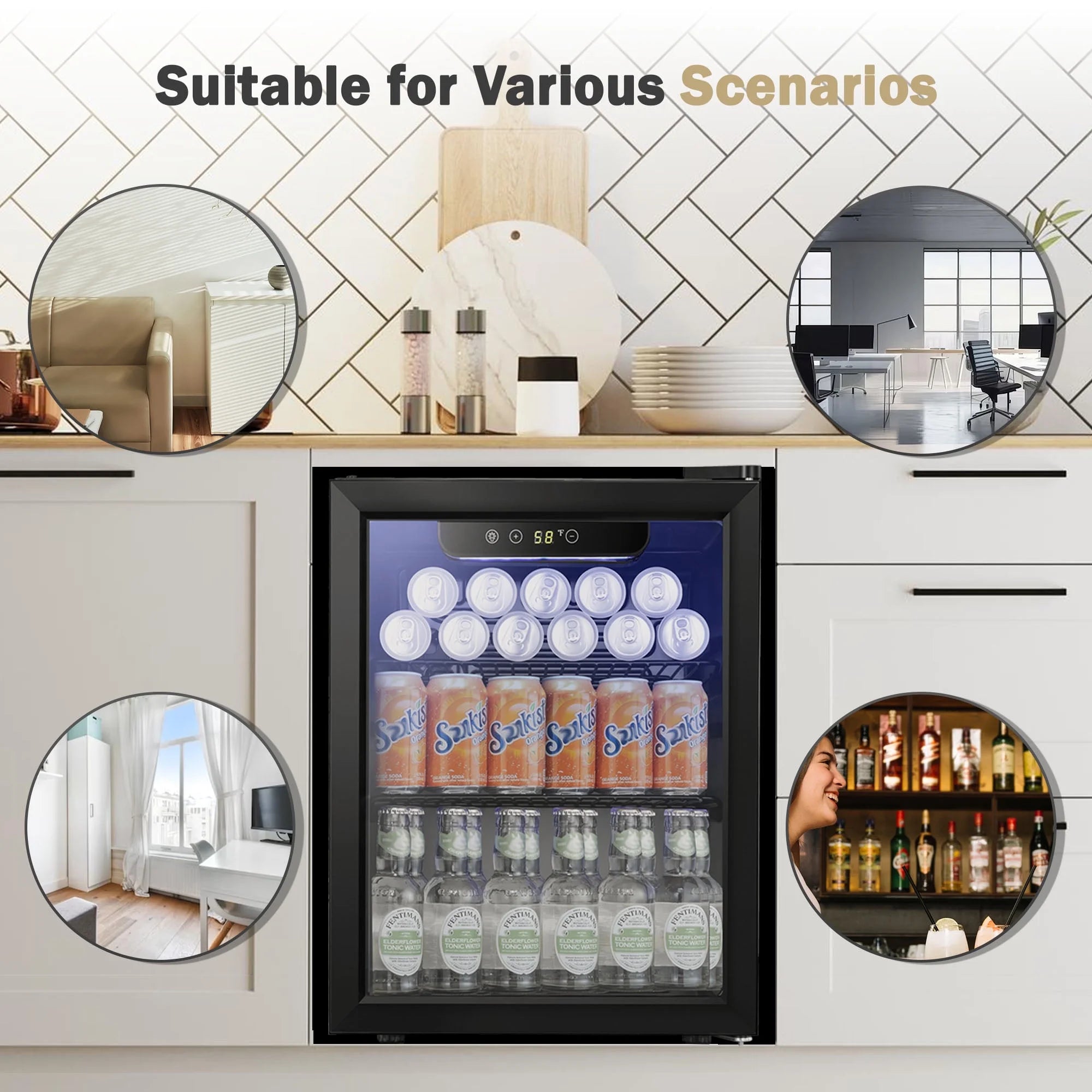 Auseo 126 Can Beverage Refrigerator and Cooler with Glass Door for Home/Office/Bar-Black