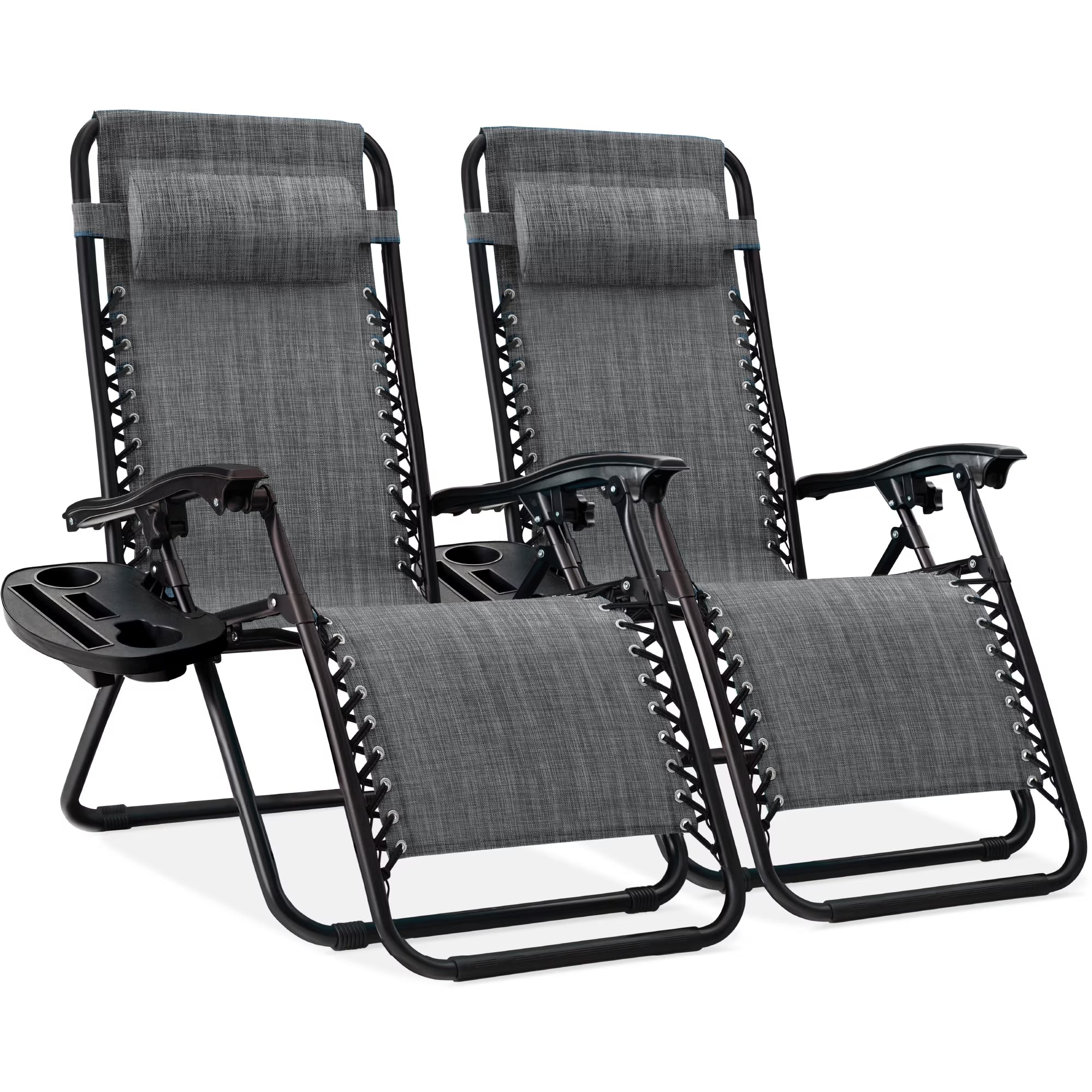 Set of 2 Zero Gravity Lounge Chair Recliners for Patio, Pool w/ Cup Holder Tray - Gray