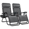 Set of 2 Zero Gravity Lounge Chair Recliners for Patio, Pool w/ Cup Holder Tray - Gray