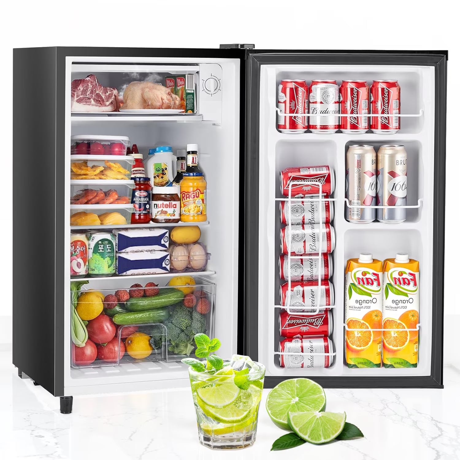 Beddle Mini Fridge with Freezer 3.2 Cu.ft Small Refrigerator for Dorm Bedroom, Compact Refrigerators Single Door Adjustable Thermostat Low Noise,Silver