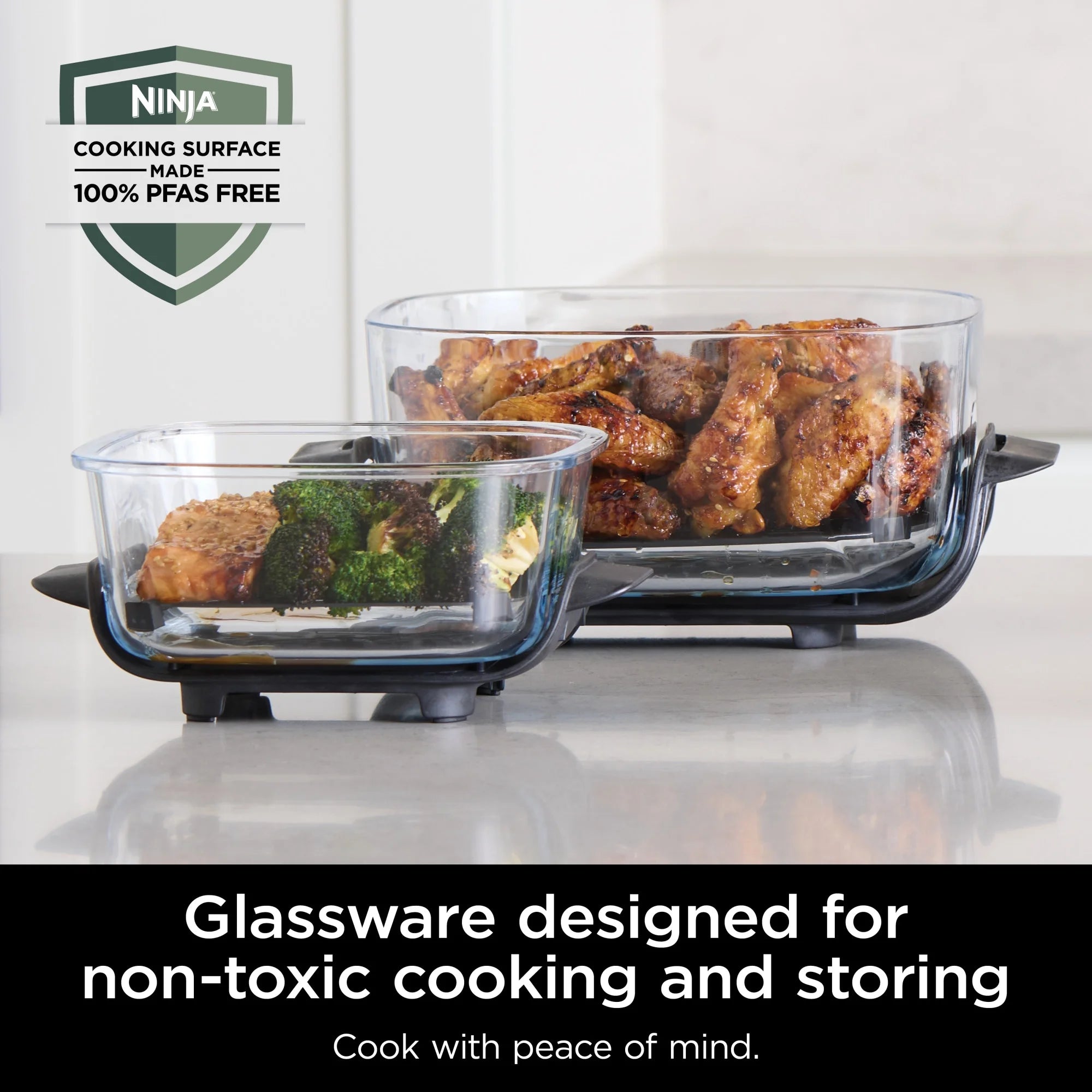 Ninja Crispi 4-in-1 Portable Glass Air Fryer Cooking System, 4-Qt & 6-Cup Containers, Cyberspace