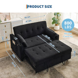 3 in 1 Convertible Sleeper Sofa Bed, Corduroy Futon Couches with Pull-Out Bed, Adjustable Backrest, Charging Port & Side Pockets, Modern Upholstered Sofa for Living Room, Guest Room