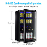 WANAI Compact Beverage Refrigerator, 100 Can Capacity, Glass Door, Black Stainless Steel