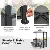 Costway 3 PCS Patio Bar Set with Tempered Glass Bar Table Metal Storage Shelves for Garden Grey