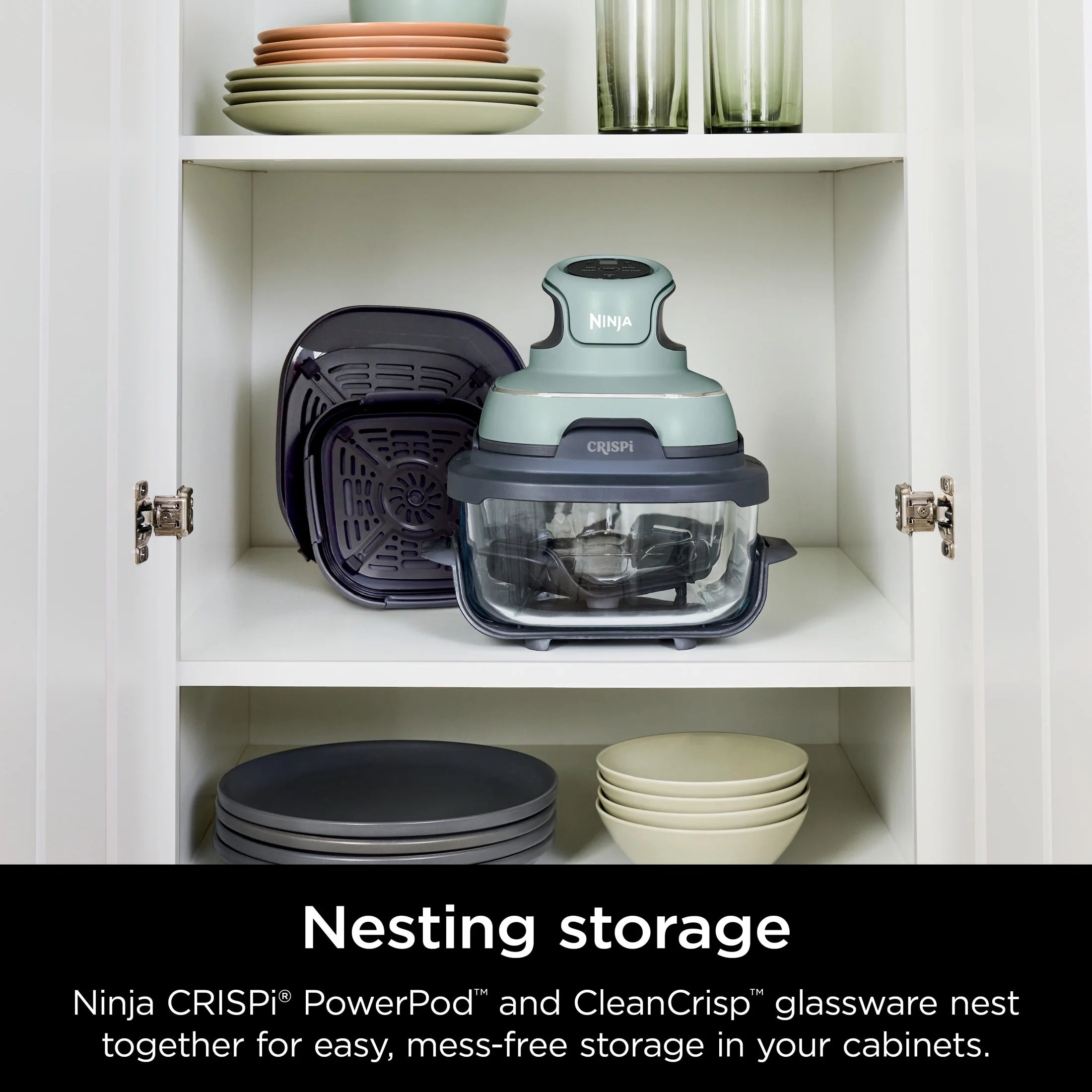 Ninja Crispi 4-in-1 Portable Glass Air Fryer Cooking System, 4-Qt & 6-Cup Containers, Cyberspace