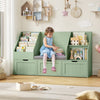 Homfa Kids Bookshelf with Reading Nook & 3 Movable Drawers, 2 Cube Bookcase with 4-Tier Book Racks, Toy Storage Organizer for Playroom Bedroom, White