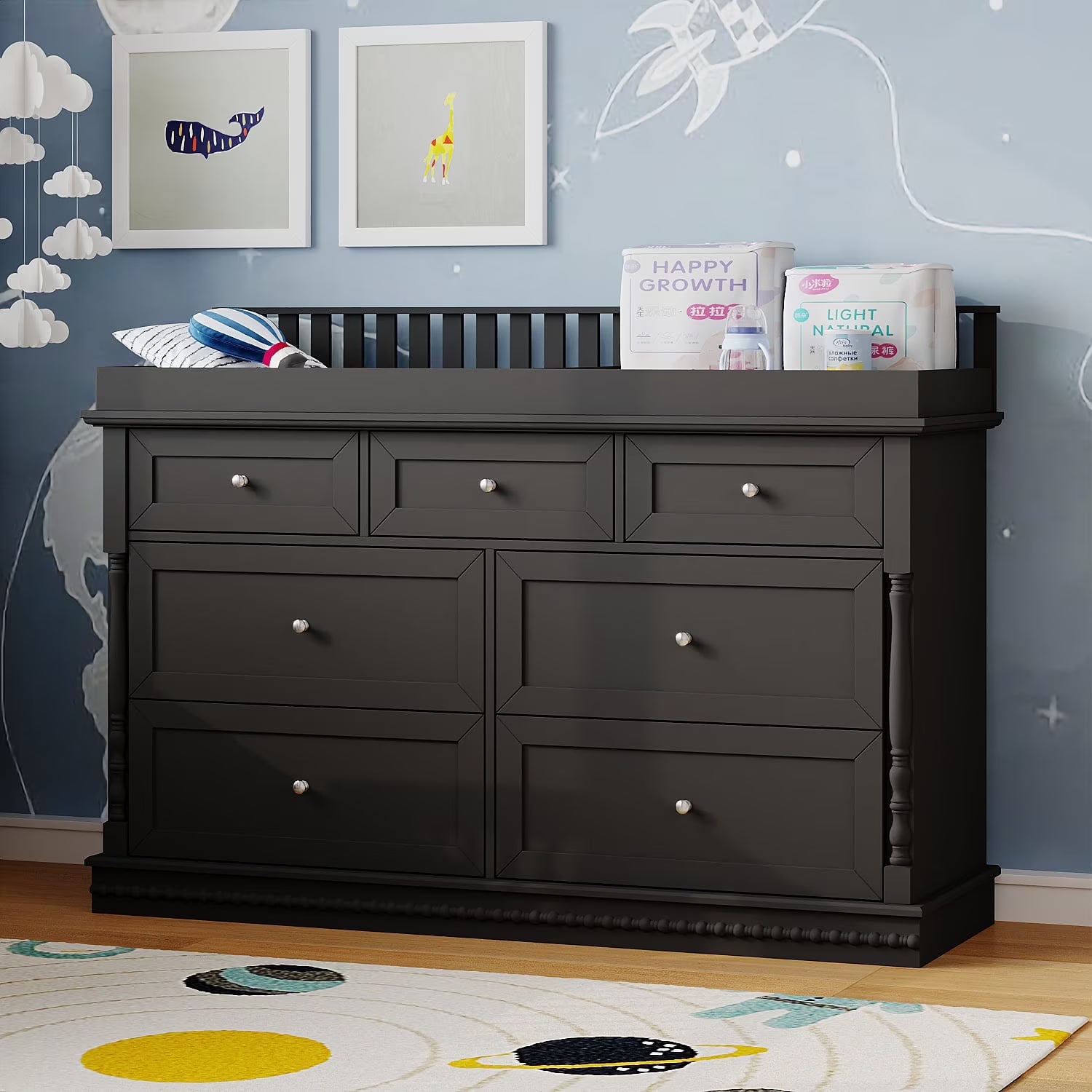 OXYLIFE 45" Baby Nursery Changing Table Dresser with 4 Drawers and Shelf for Nursery Room, White