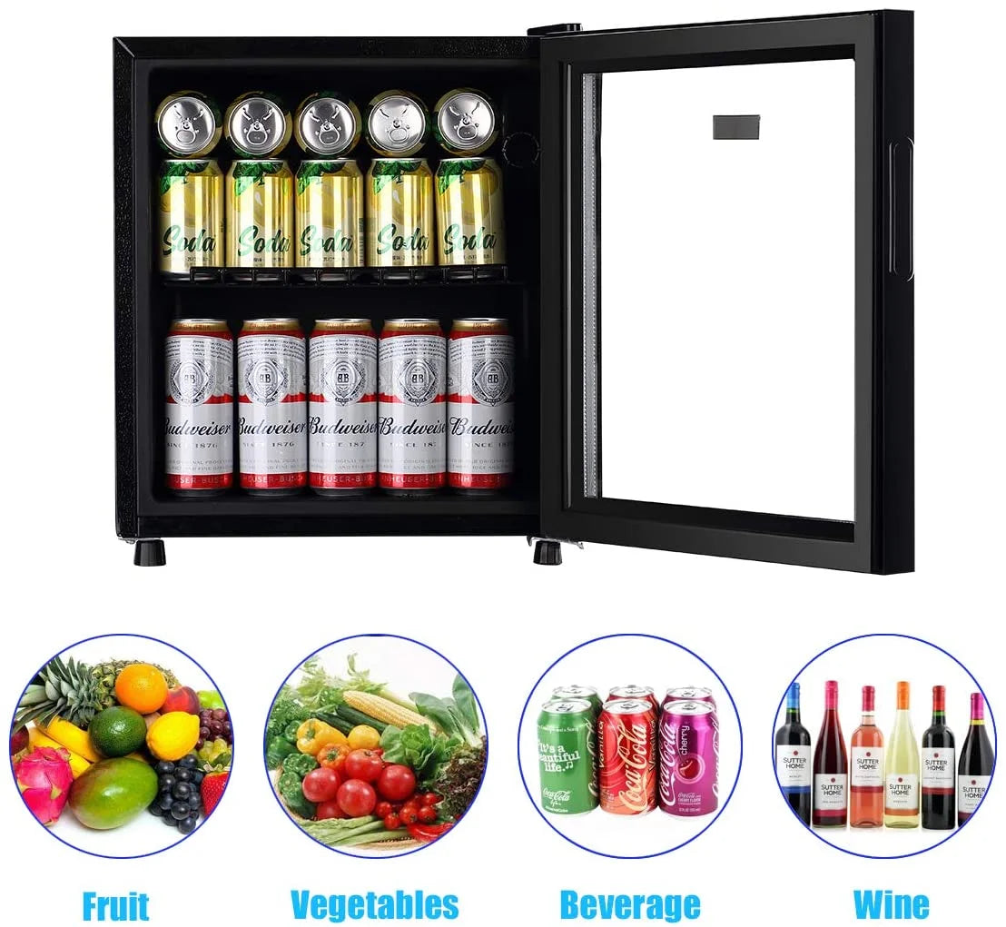 WANAI Compact Beverage Refrigerator, 100 Can Capacity, Glass Door, Black Stainless Steel