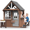Outdoor Playhouse, Wooden Playhouse for Kids Toddlers, Large Kids Playhouse with Bench/Fence/Kitchen/Door Nameplate/Pretend Phone, Girls Boys Outdoor Toy Gift for Ages 3+, (62.99"W* 67.32"L)