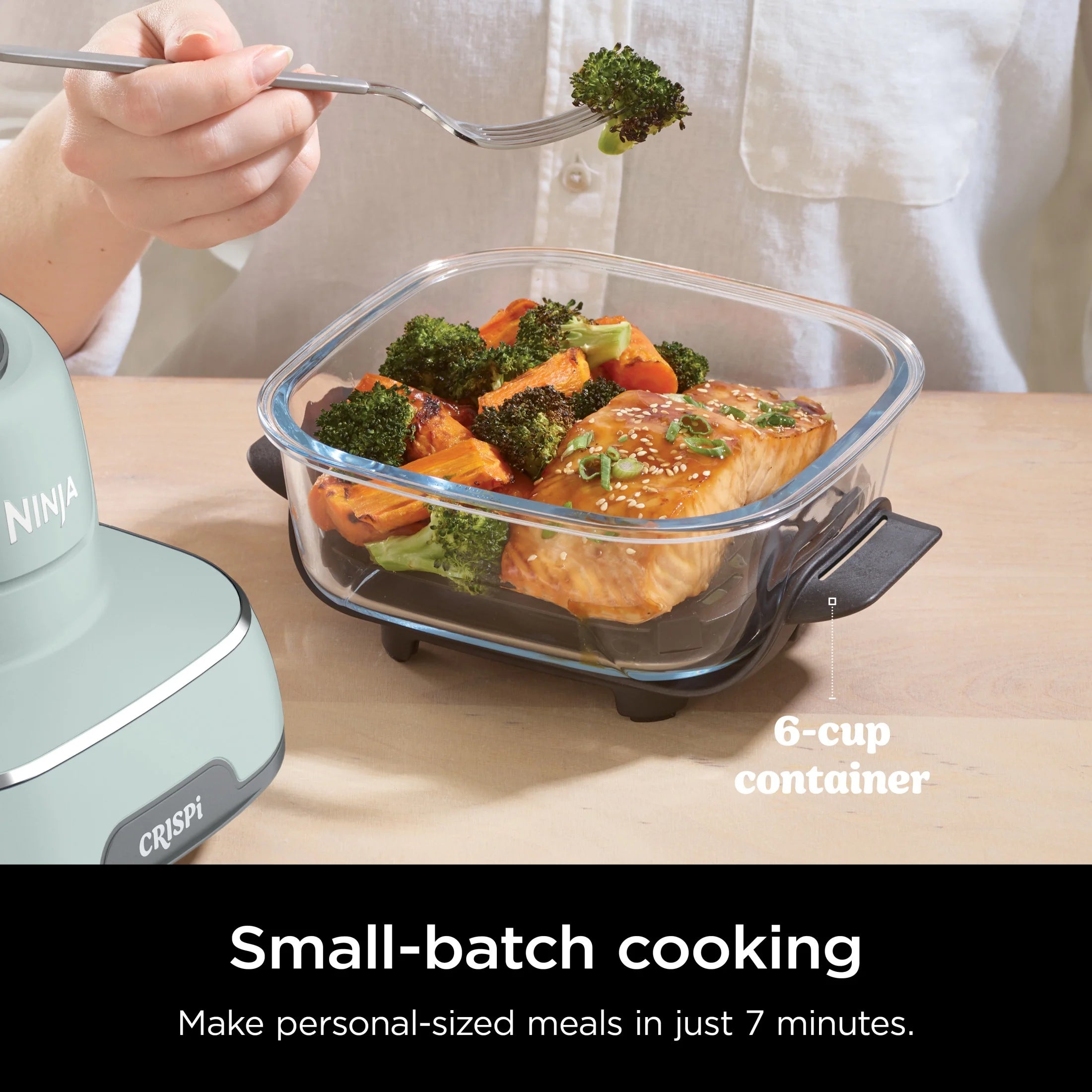 Ninja Crispi 4-in-1 Portable Glass Air Fryer Cooking System, 4-Qt & 6-Cup Containers, Cyberspace