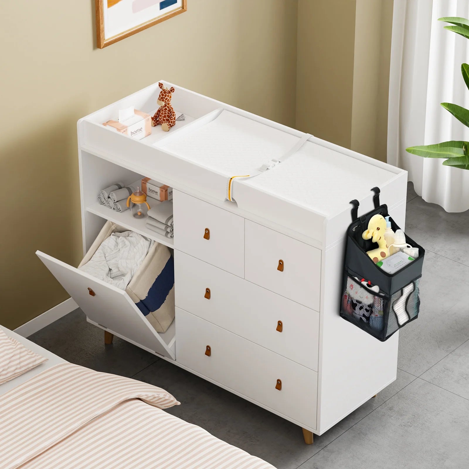 OXYLIFE 45" Baby Nursery Changing Table Dresser with 4 Drawers and Shelf for Nursery Room, White