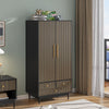 Armoire Wardrobe Closet with 2 Doors, Wardrobe Cabinet with Hanging Rod and Drawers, Wooden Closet for Bedroom, White