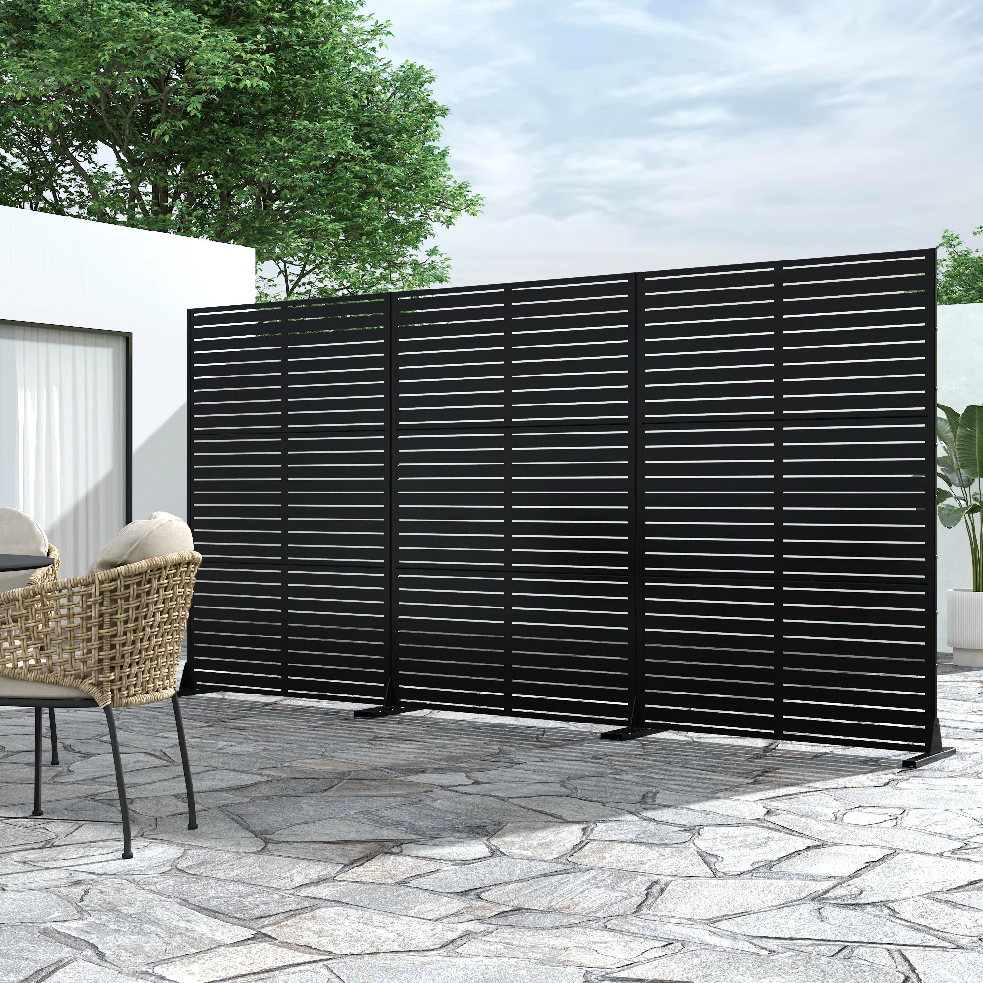 MAYEERTY 72*47" Outdoor Black Metal Privacy Panel Screen for Patio, Classic Louvered