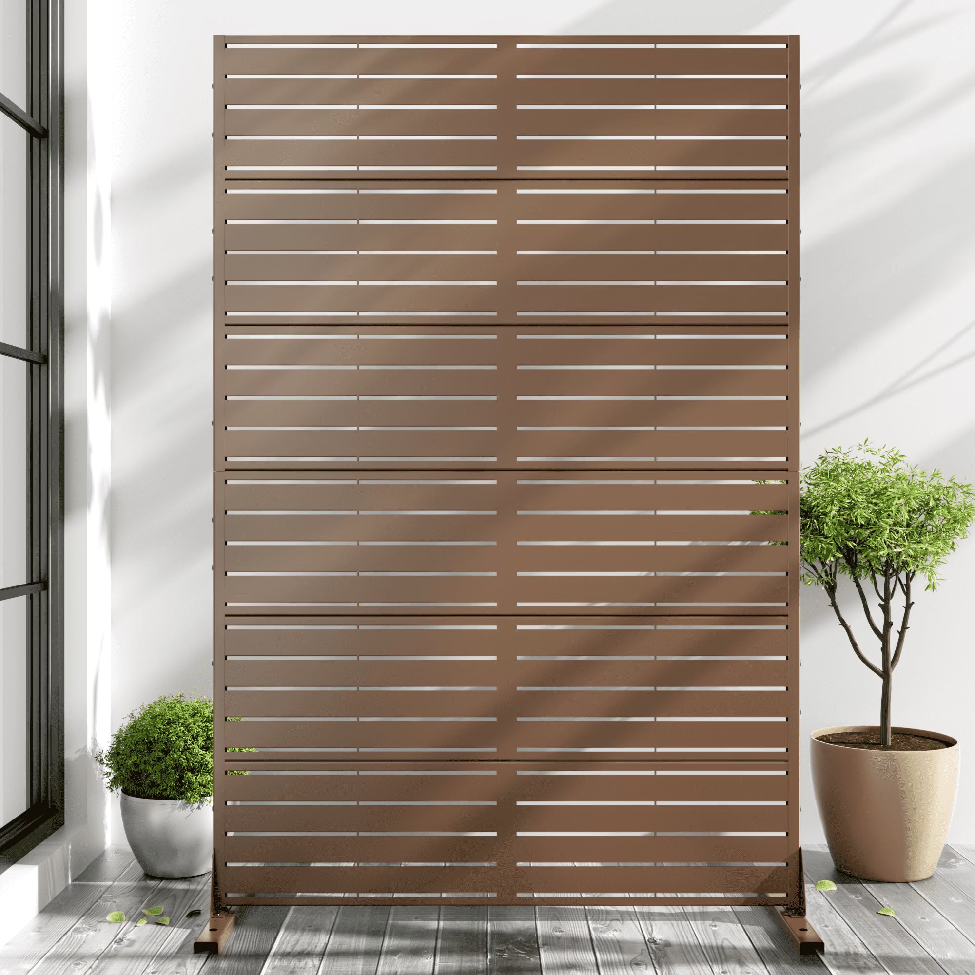 MAYEERTY 72*47" Outdoor Black Metal Privacy Panel Screen for Patio, Classic Louvered