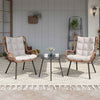 3-Piece Patio Furniture Set, High Back Outdoor Bistro with Coffee Table & Beige Cushions for Garden or Deck
