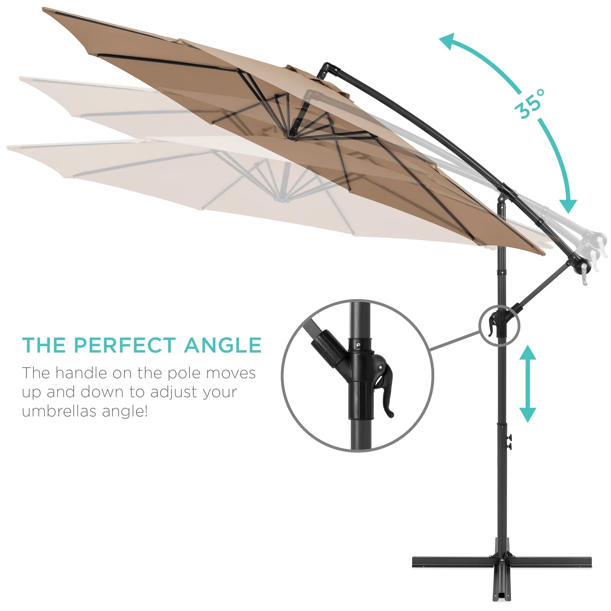 Best Choice Products 10ft Offset Hanging Outdoor Market Patio Umbrella w/ Easy Tilt Adjustment - Tan