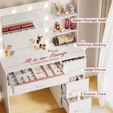 Lacoo Vanity Desk with Mirror and LED Lights, Makeup Vanity with 7 Drawers & 4 Shelves, Vanity Table with Power Outlet for Bedroom Dressing Room, White
