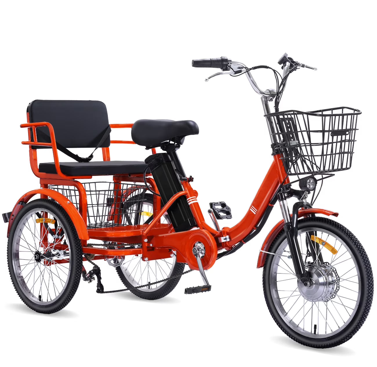 Electric Tricycle for Adults Folding Electric Trike 3 Wheel Electric Trike with Two-seater Large Basket Super Powerful Brushless 350W Motor 48V13AH Lithium Battery Max 20MPH E-Tricycle Orange