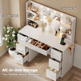 Lacoo Vanity Desk with Mirror and LED Lights, Makeup Vanity with 7 Drawers & 4 Shelves, Vanity Table with Power Outlet for Bedroom Dressing Room, White
